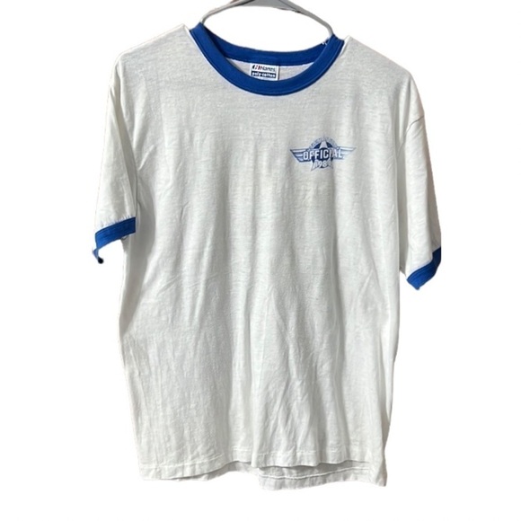 VTG 80’s Ringer 1984 Official Aviation Fair white with blue trim sz L - Picture 6 of 13